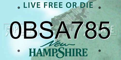 0BSA785 New Hampshire License Plate
