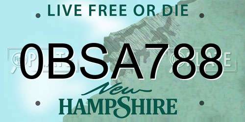 0BSA788 New Hampshire License Plate