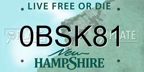 0BSK81 New Hampshire License Plate