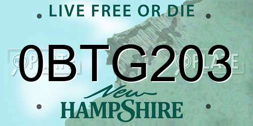 0BTG203 New Hampshire License Plate