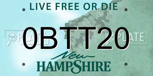 0BTT20 New Hampshire License Plate