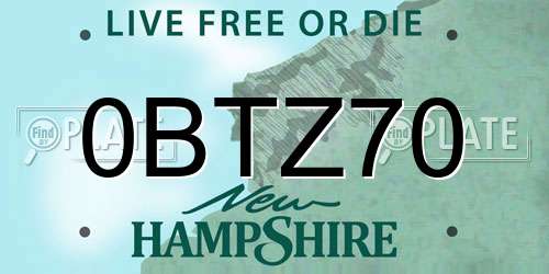 0BTZ70 New Hampshire License Plate