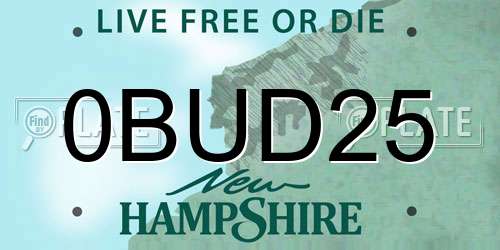 0BUD25 New Hampshire License Plate