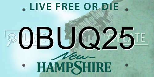 0BUQ25 New Hampshire License Plate
