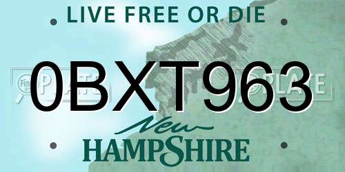 0BXT963 New Hampshire License Plate