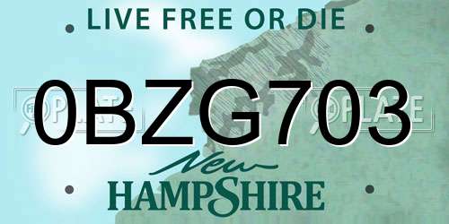 0BZG703 New Hampshire License Plate