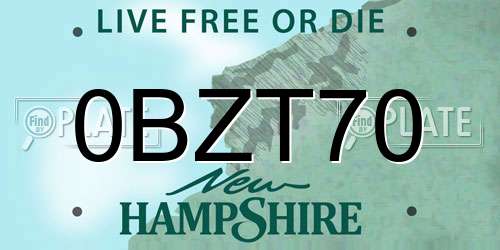 0BZT70 New Hampshire License Plate