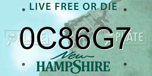 0C86G7 New Hampshire License Plate