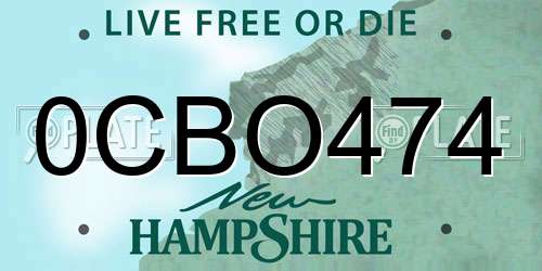 0CBO474 New Hampshire License Plate