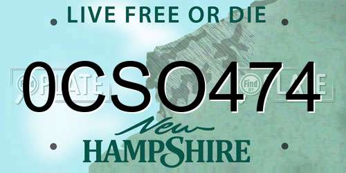 0CSO474 New Hampshire License Plate