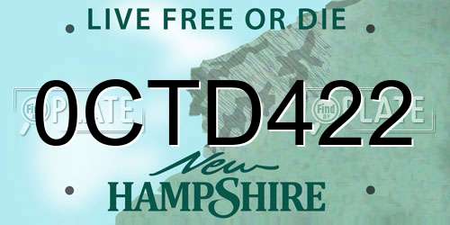 0CTD422 New Hampshire License Plate