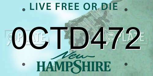 0CTD472 New Hampshire License Plate