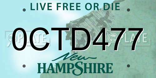 0CTD477 New Hampshire License Plate