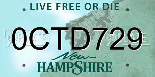 0CTD729 New Hampshire License Plate