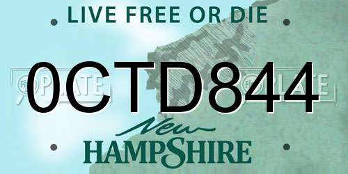 0CTD844 New Hampshire License Plate