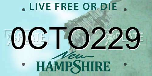 0CTO229 New Hampshire License Plate