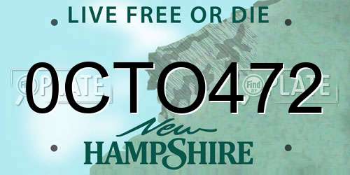 0CTO472 New Hampshire License Plate