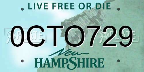 0CTO729 New Hampshire License Plate