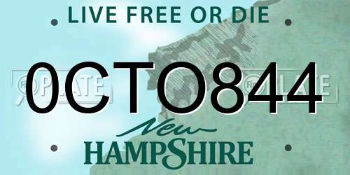 0CTO844 New Hampshire License Plate