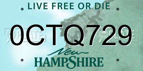 0CTQ729 New Hampshire License Plate