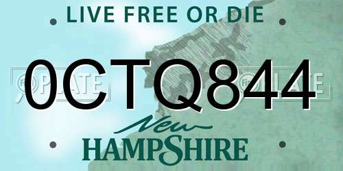 0CTQ844 New Hampshire License Plate