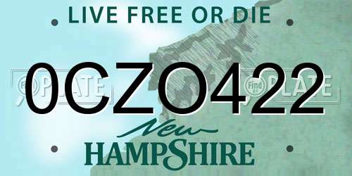 0CZO422 New Hampshire License Plate