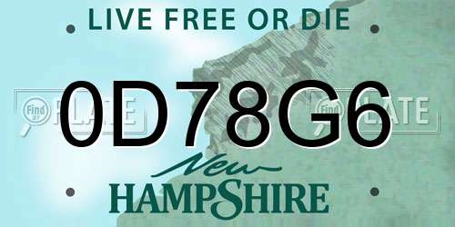 0D78G6 New Hampshire License Plate