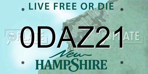 0DAZ21 New Hampshire License Plate