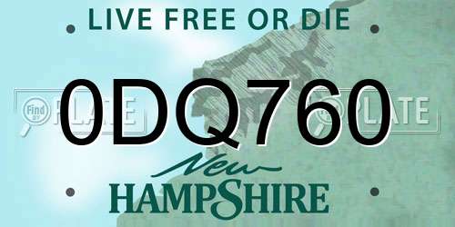 0DQ760 New Hampshire License Plate