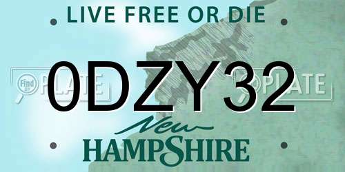 0DZY32 New Hampshire License Plate