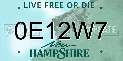 0E12W7 New Hampshire License Plate