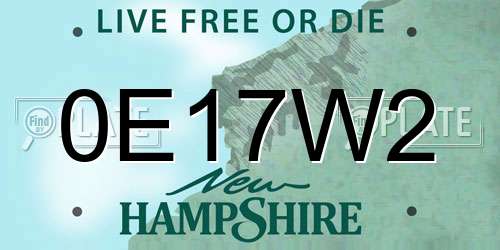 0E17W2 New Hampshire License Plate
