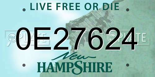 0E27624 New Hampshire License Plate