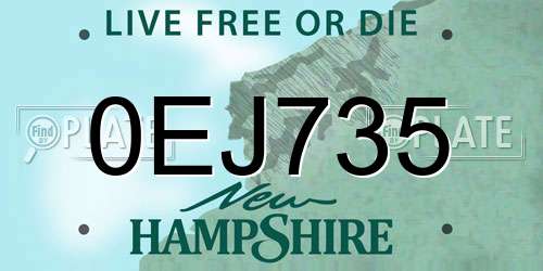 0EJ735 New Hampshire License Plate