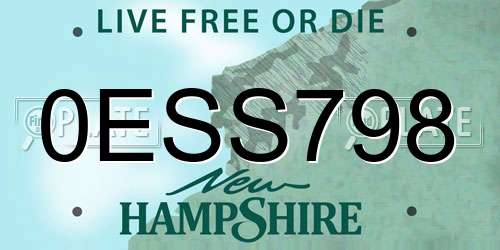 0ESS798 New Hampshire License Plate