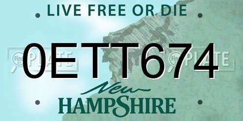 0ETT674 New Hampshire License Plate