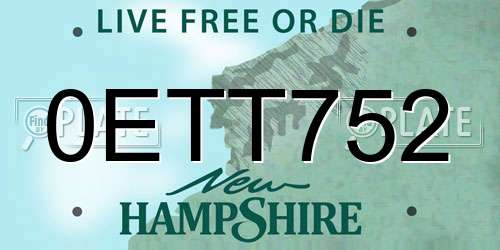 0ETT752 New Hampshire License Plate