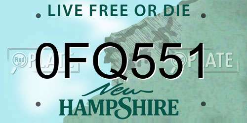 0FQ551 New Hampshire License Plate