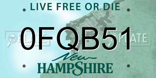 0FQB51 New Hampshire License Plate
