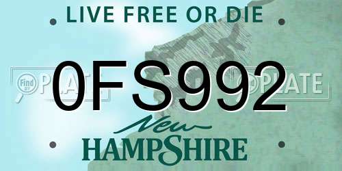 0FS992 New Hampshire License Plate