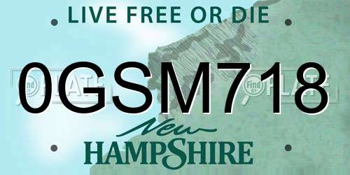 0GSM718 New Hampshire License Plate