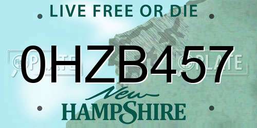 0HZB457 New Hampshire License Plate
