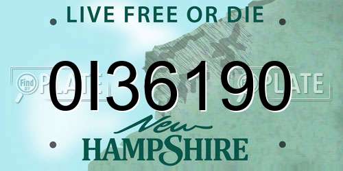 0I36190 New Hampshire License Plate