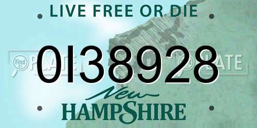 0I38928 New Hampshire License Plate