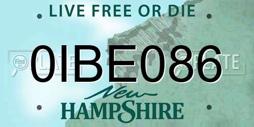 0IBE086 New Hampshire License Plate