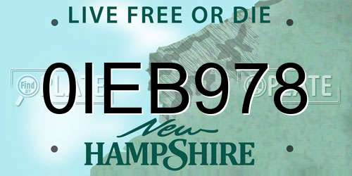 0IEB978 New Hampshire License Plate