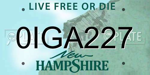 0IGA227 New Hampshire License Plate