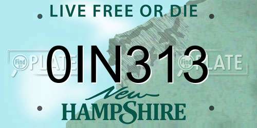 0IN313 New Hampshire License Plate