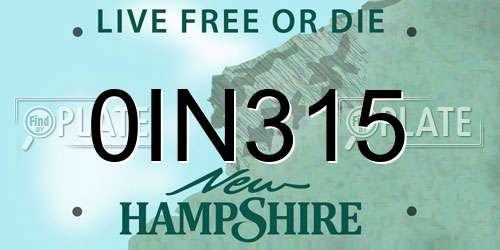 0IN315 New Hampshire License Plate