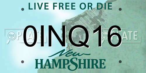 0INQ16 New Hampshire License Plate